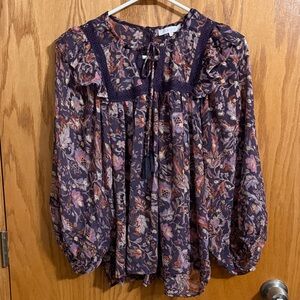 Olivaceous Plum Floral Peasant Blouse